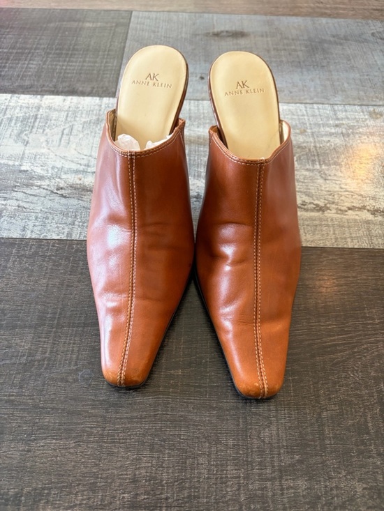 Anne Klein Shoes - Anne Klein Leather Mule Heels Brown Square Toe Slip On Size 8.5
